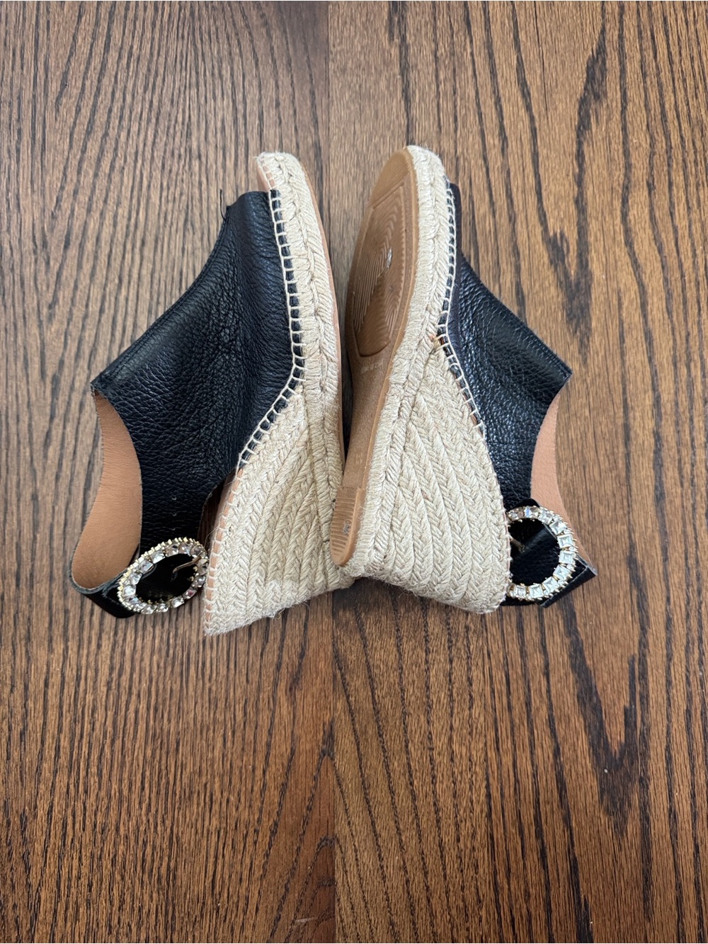 Anthropologie Black Leather Open-Toe Espadrille Slingbacks